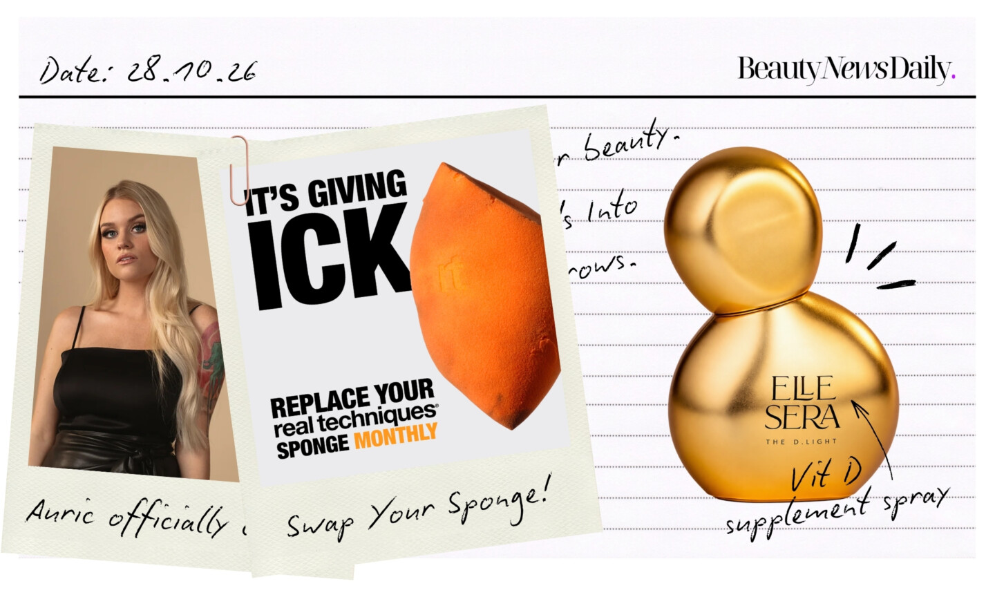 A notepaper collage featuring Auric, Real Techniques’ Swap Your Sponge campaign, and Elle Sera’s The D.Light.