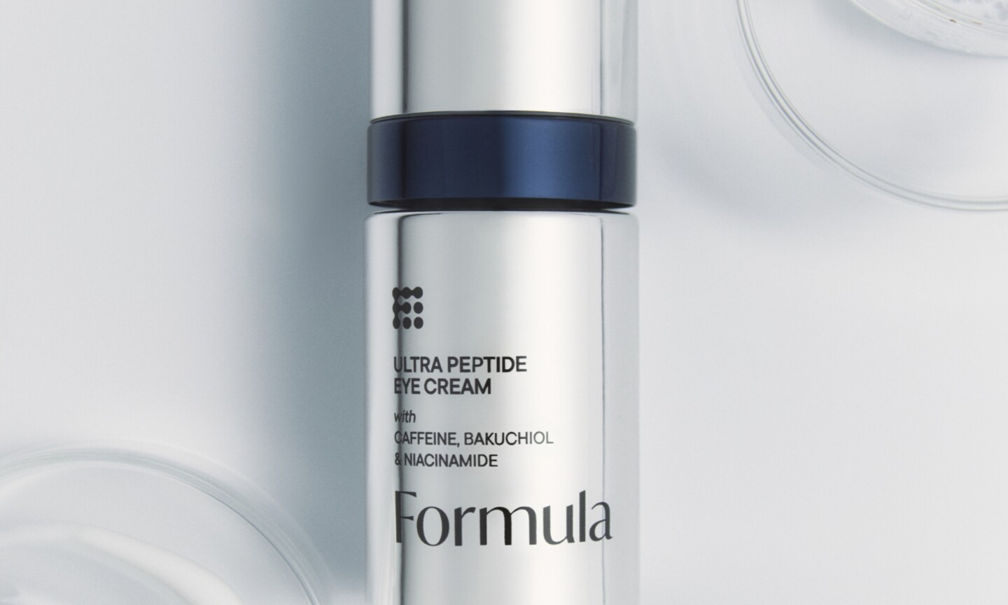 Close-up of the metallic silver packaging for the M&S Beauty Formula Ultra Peptide Eye Cream.