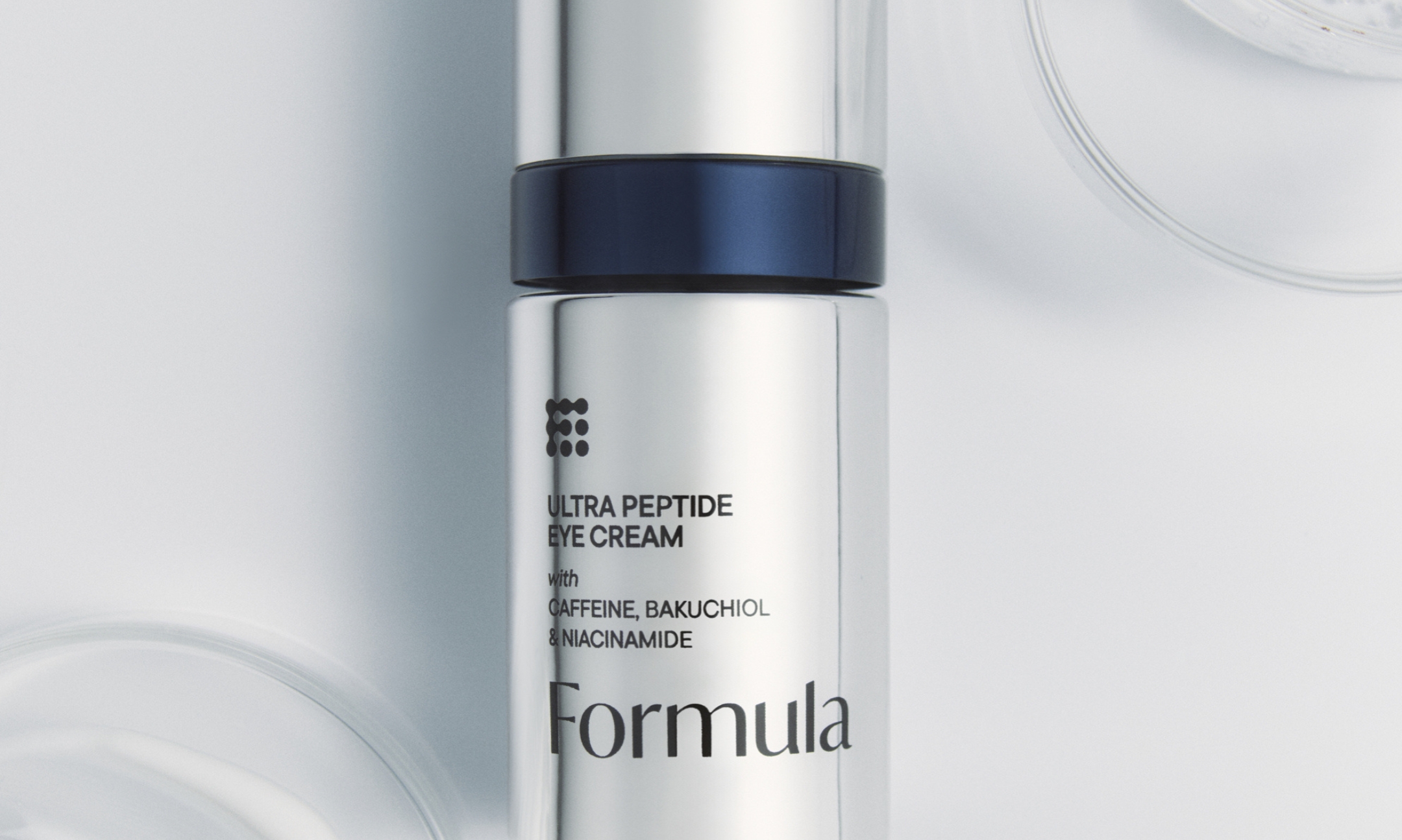 Close-up of the metallic silver packaging for the M&S Beauty Formula Ultra Peptide Eye Cream.