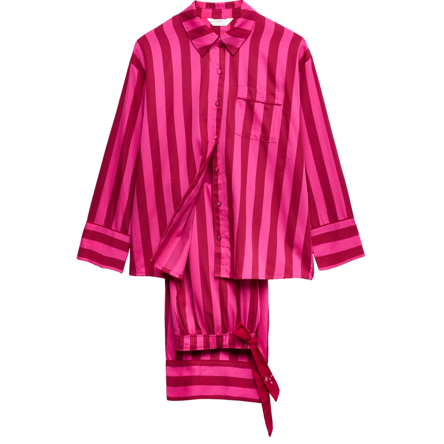 M&S Pure Cotton Sateen Striped Pyjama Set