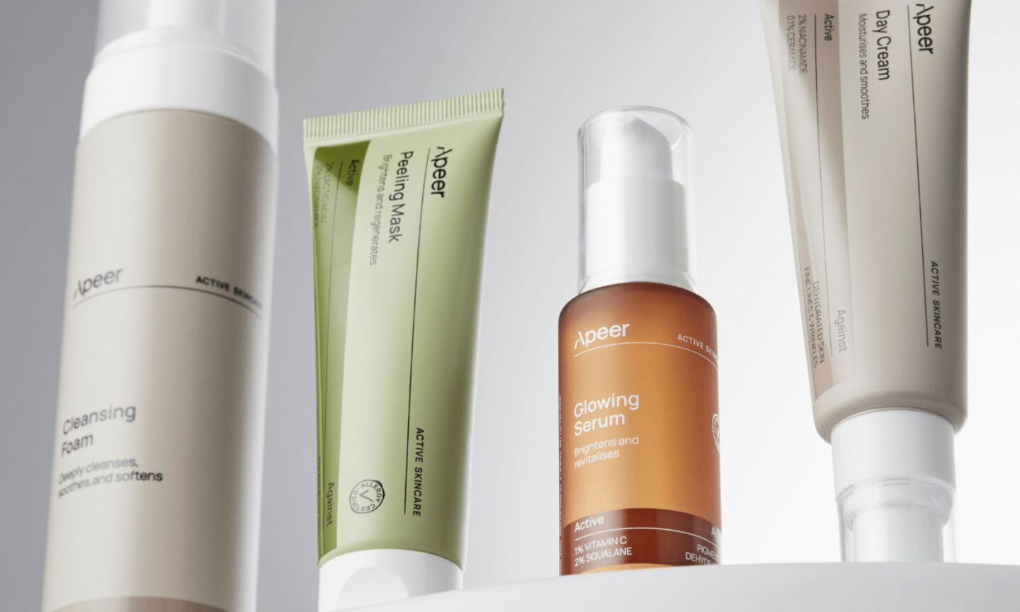 selection of Apeer skincare products